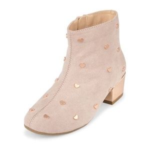 Girls Rose Gold Studded Faux Suede Heeled Booties